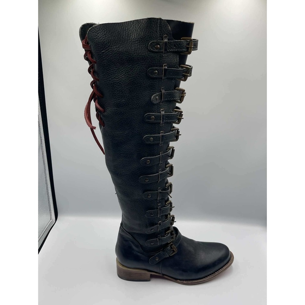 Freebird by Steven Rylan Navy Multi Leather Multi Buckle Tall Boots Women 8